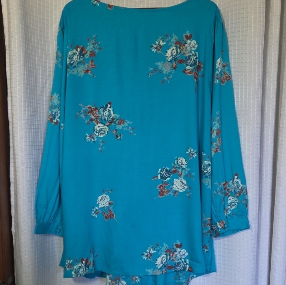 Woman Within Women's Tunic Top in 2X Teal Floral Peasant BOHO Relaxed Fit - Picture 5 of 9